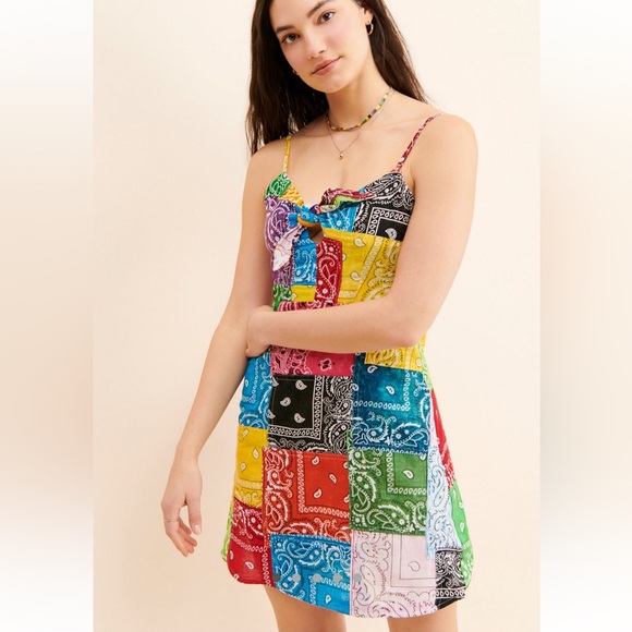 RILEY Vintage Rainbow Bandana Mini Dress Ballet Pink - Picture 1 of 7